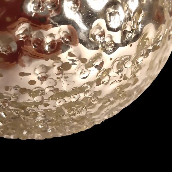 Large Silver Crackle Glass Christmas Ornament Round Kugel Style 4" Set Of Three - Picture 5 of 8